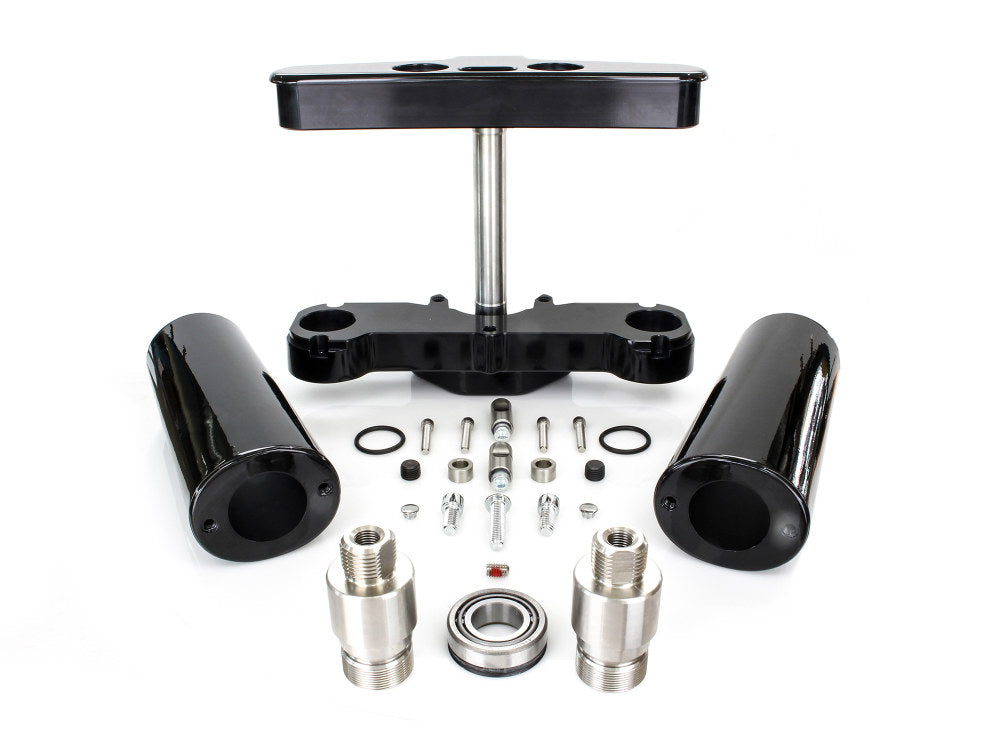 4 Degree Raked Triple Tree Kit - Black. Fits FL Softail 1986-2017 with Stock Diameter Front Wheel - Hawg Halters