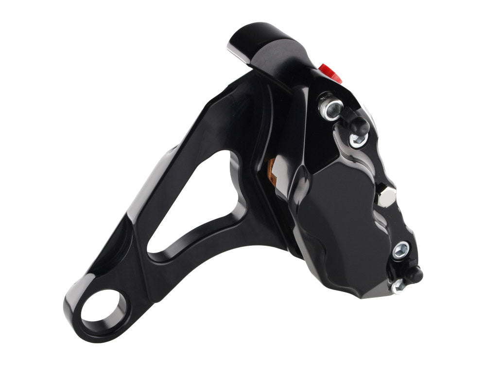 Right Hand Rear 4 Piston Caliper & Mounting Bracket - Black. Fits FX Softail, Fatboy, Rocker & Breakout 2008-2017 Models. - Hawg Halters