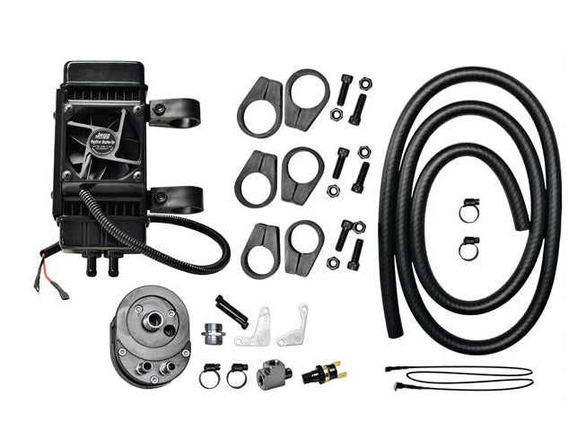 Fan Assisted 10 Row Universal Oil Cooler Kit. Fits Most H-D without Lower Fairing. - Jagg Oil Coolers