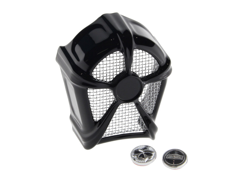 Mach 2 Horn Cover with Chrome Mesh - Black. Fits H-D 1992up with Stock Cowbell Horn # 69060-90 & Replaces the Stock Waterfall Horn Cover # 69012-93. - Kuryakyn