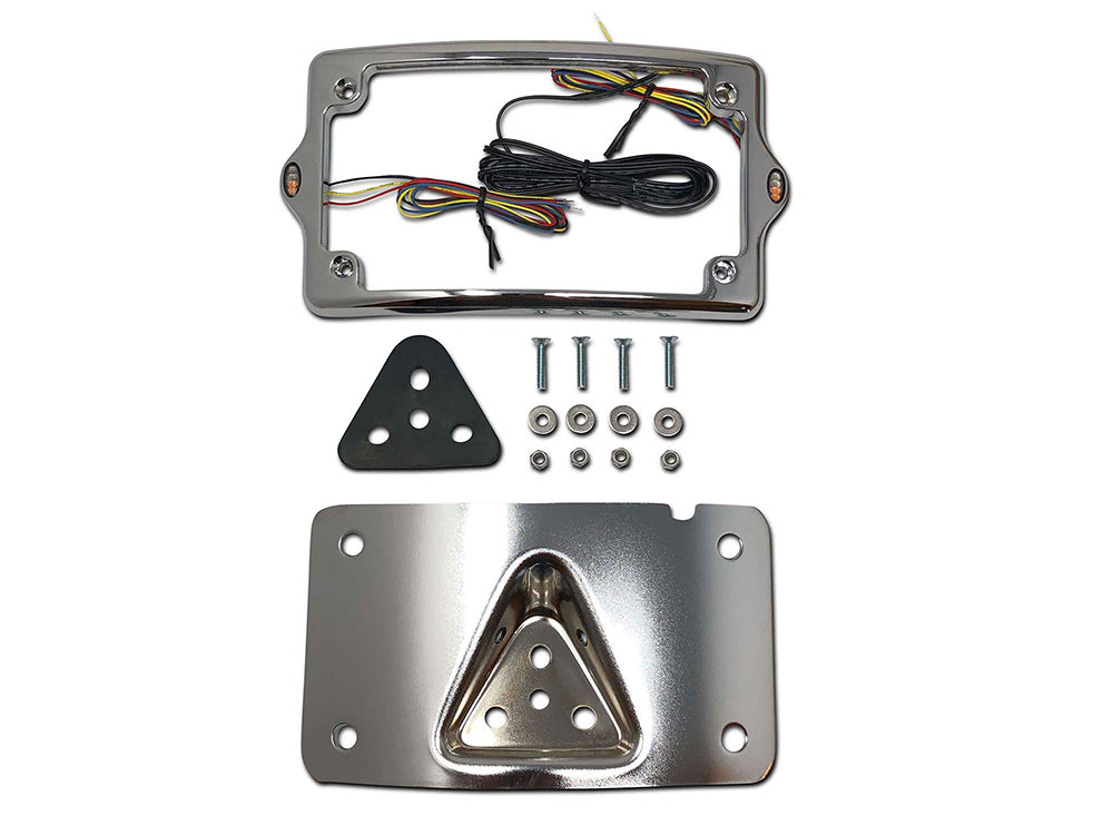 Curved Number Plate Frame with Elypse Run/Turn/Brake Lights - Chrome. - Kodlin