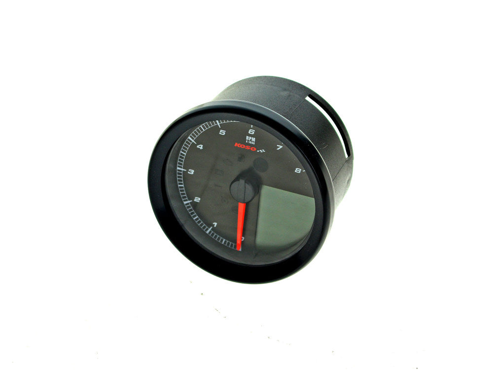 3-3/8in. Round Speedometer with Tachometer - Black. Fits Dyna 2004-2011, Sportster 2004-2013 & Rocker 2008-2010. - Koso