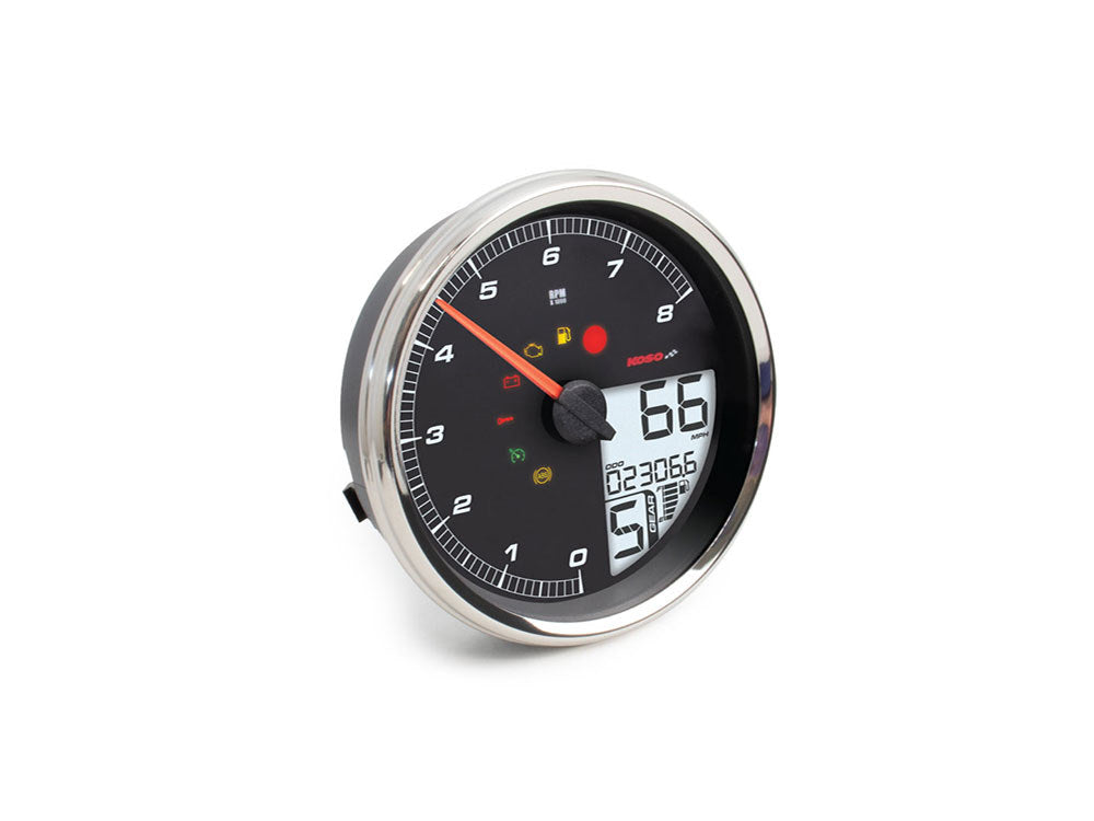 4-1/2in. Tank Mount Speedometer with Tachometer - Silver. Fits Softail 2004-2010, Dyna Fat Bob 2008-2011 & Wide Glide 2006-2008 & Road King 2004-2013. - Koso