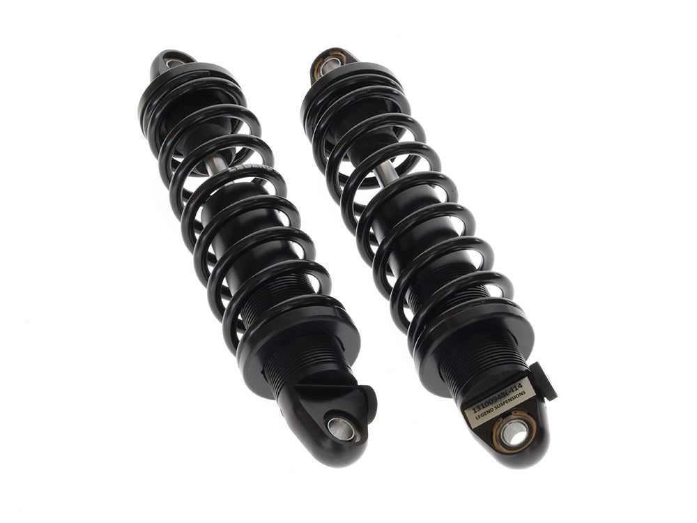 REVO-A Series, 12in. Adjustable Heavy Duty Spring Rate Rear Shock Absorbers - Black. Fits Dyna 1991-2017. - Legend Suspension