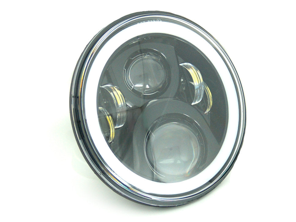 7in. LED HeadLight Insert with Halo - Black. Fts H-D, Indian Chief Classic & Dark Horse Models with 7in. Headlight. - Letric Lighting Co