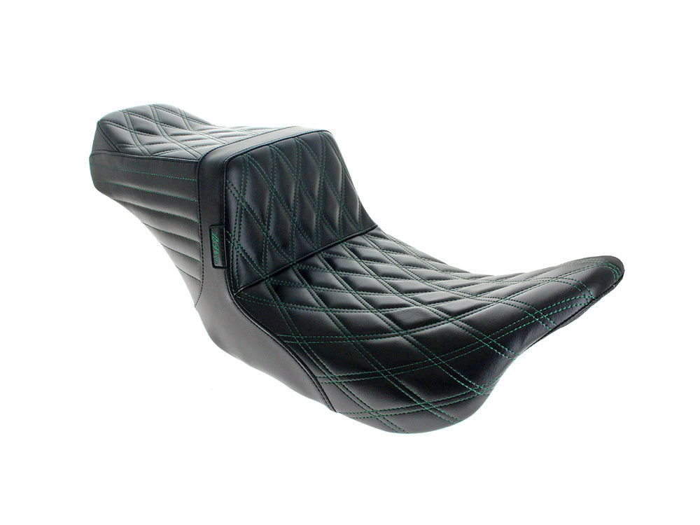 TailWhip Dual Seat with Green Double Diamond Stitch. Fits Most Touring 2008-2024 - LePera Seats