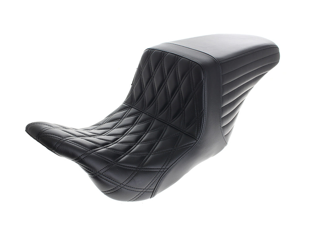 Kickflip Dual Seat Up Front Reduced Reach with Black Double Diamond Stitch. Fits Most Touring 2008-2024 - LePera Seats