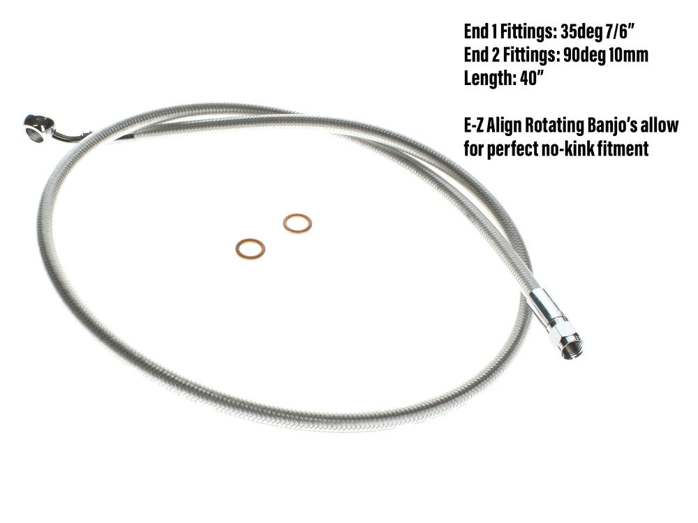 40in. E-Z Align Front Brake Line with 7/16in. x 35 Degree Banjo - Sterling Chromite. - Magnum Shielding