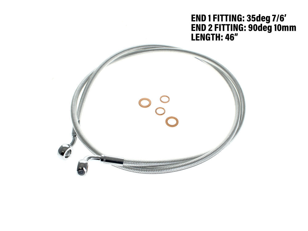 46in. E-Z Align Front Brake Line with 7/16in. x 35 Degree Banjo - Sterling Chromite. - Magnum Shielding