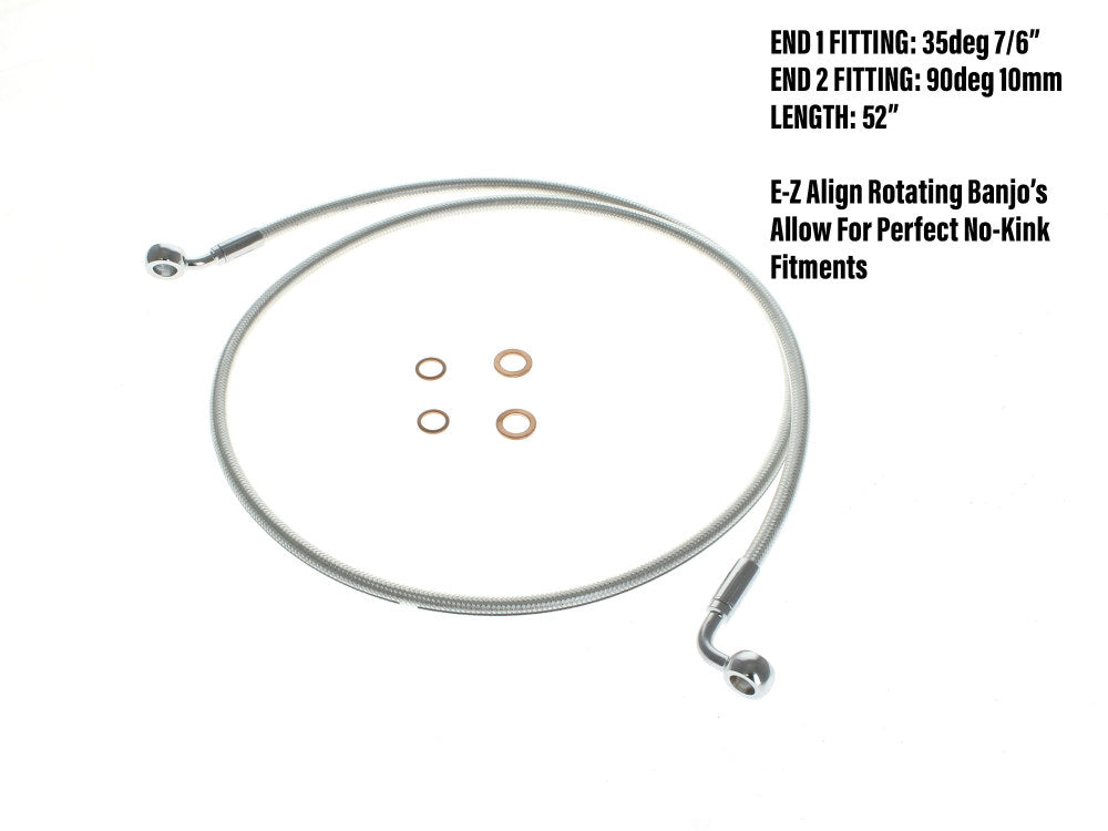 52in. E-Z Align Front Brake Line with 7/16in. x 35 Degree Banjo - Sterling Chromite. - Magnum Shielding