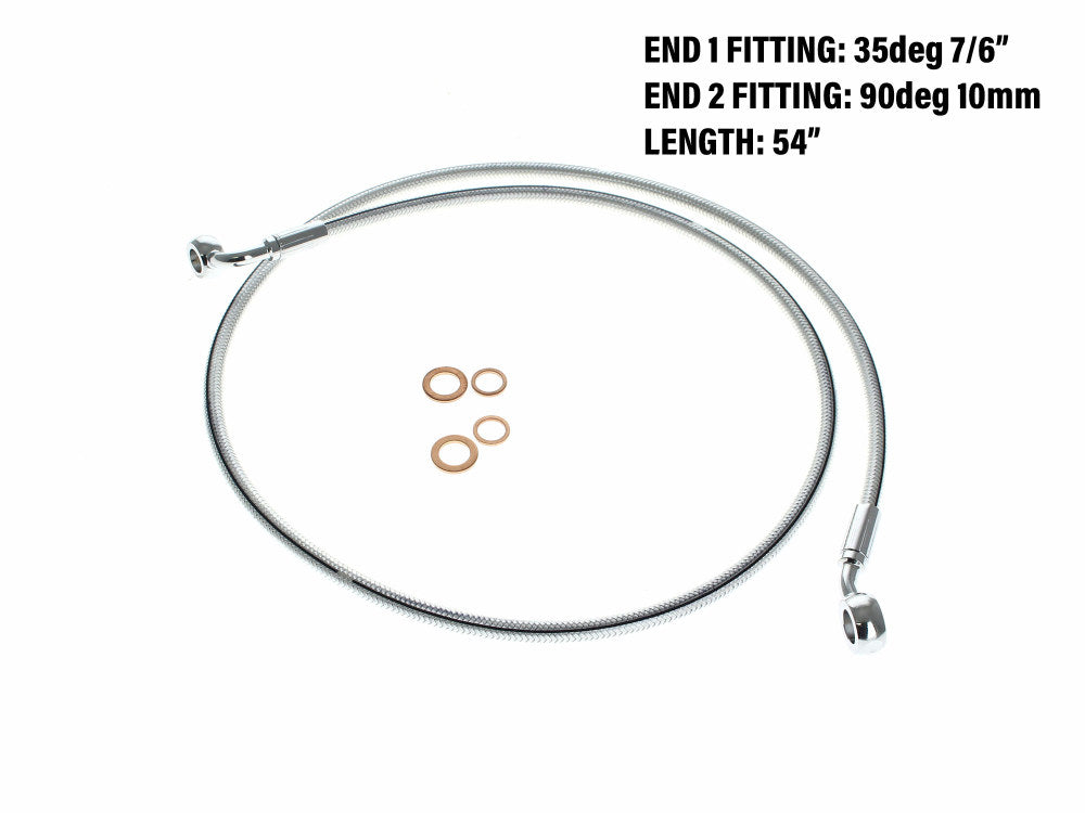 54in. E-Z Align Front Brake Line with 7/16in. x 35 Degree Banjo - Sterling Chromite. - Magnum Shielding