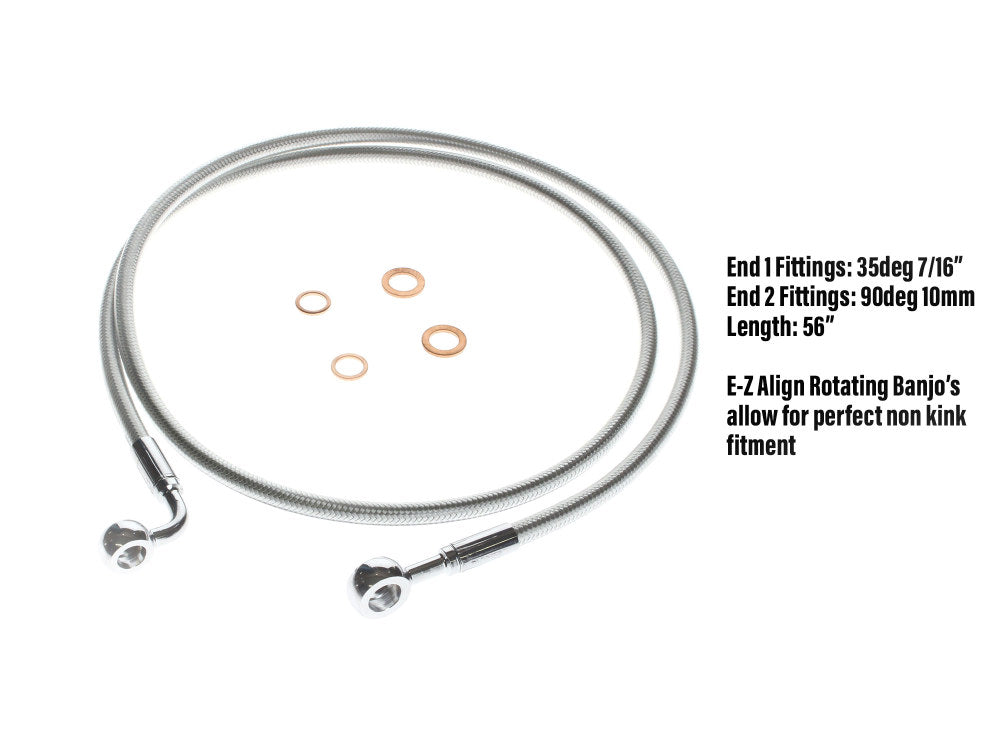 56in. E-Z Align Front Brake Line with 7/16in. x 35 Degree Banjo - Sterling Chromite. - Magnum Shielding