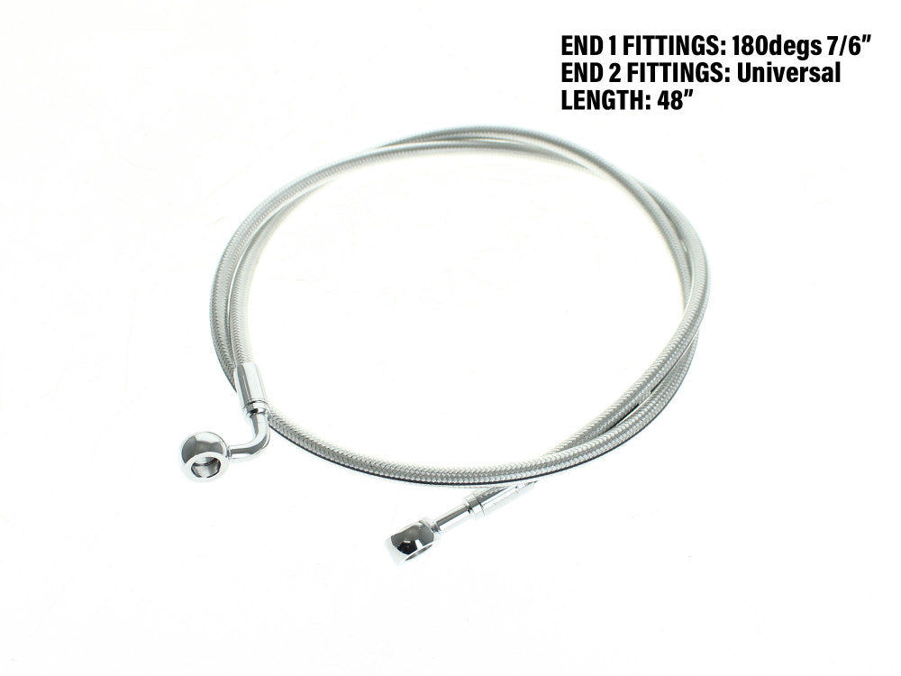 48in. E-Z Align Front Brake Line with 7/16in. x 180 Degree Banjo - Sterling Chromite. - Magnum Shielding