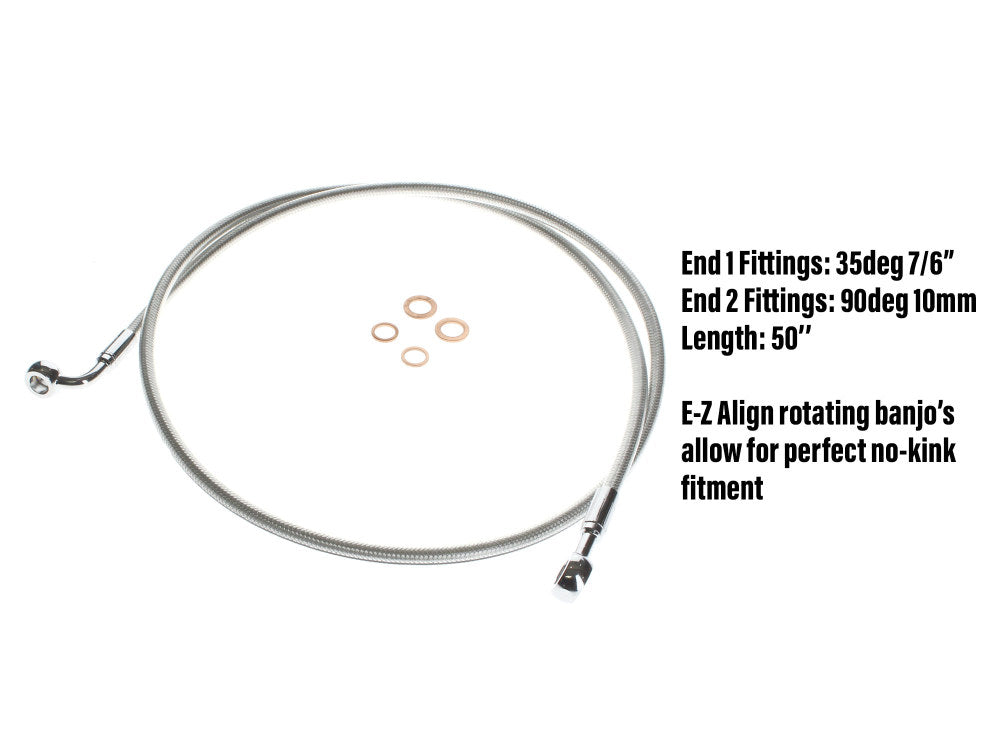 50in. E-Z Align Front Brake Line with 7/16in. x 180 Degree Banjo - Sterling Chromite. - Magnum Shielding