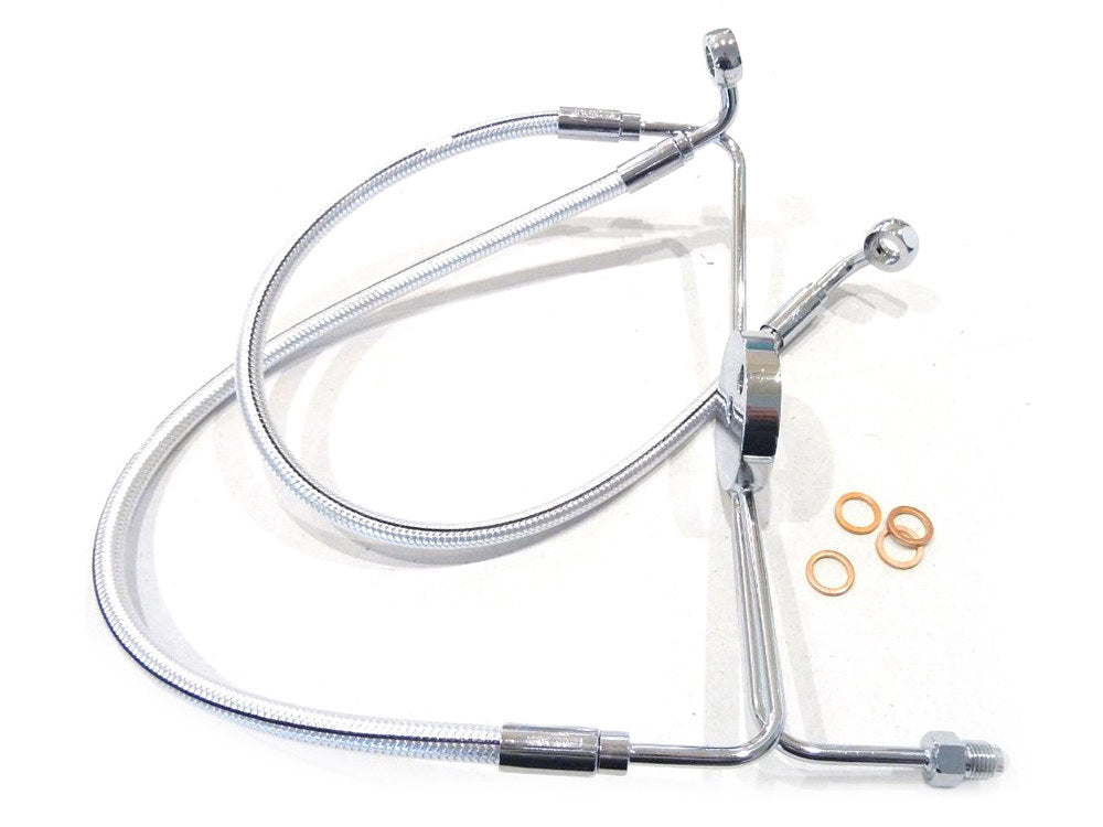 Lower Front Brake Line with T-Piece - Sterling Chromite. Fits Dyna Fat Bob 2008-2011 with Non-ABS & Dual Front Calipers. - Magnum Shielding