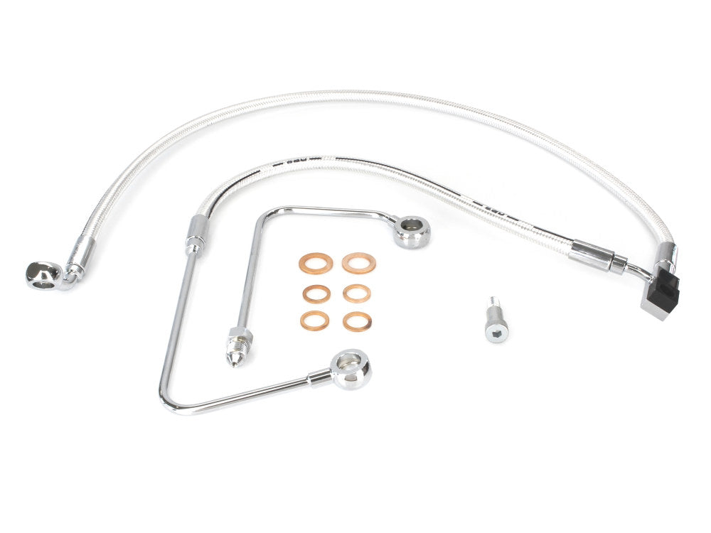 +2in. Over Length Lower Front Brake Line - Sterling Chromite. Fits FXST Softail 2011-2015 & Rocker 2011 - Magnum Shielding