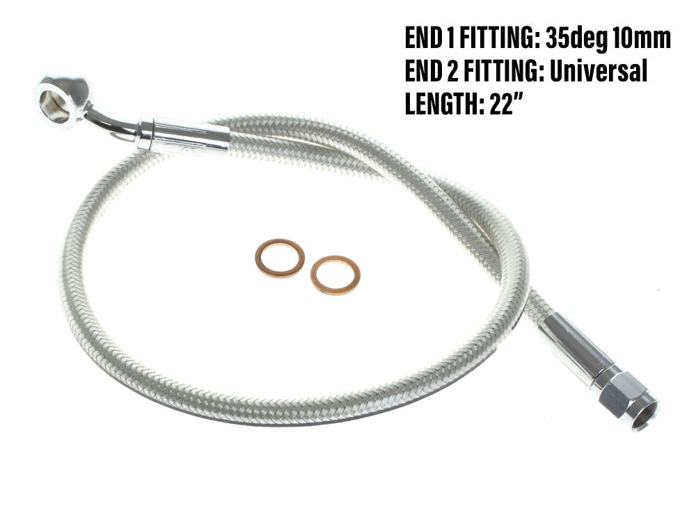 22in. Upper Front Brake Line with 10mm x 35 Degree Banjo - Sterling Chromite. - Magnum Shielding