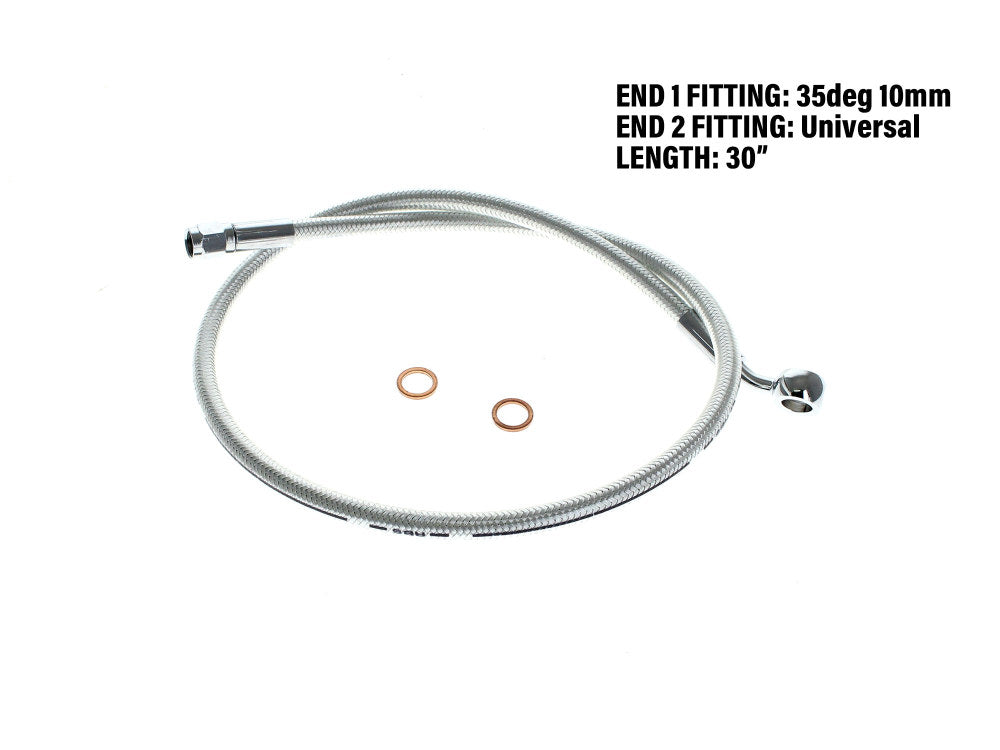 30in. Upper Front Brake Line with 10mm x 35 Degree Banjo - Sterling Chromite. - Magnum Shielding