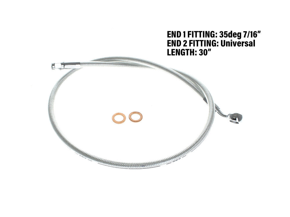 30in. Upper Front Brake Line with 7/16in. x 35 Degree Banjo - Sterling Chromite. - Magnum Shielding