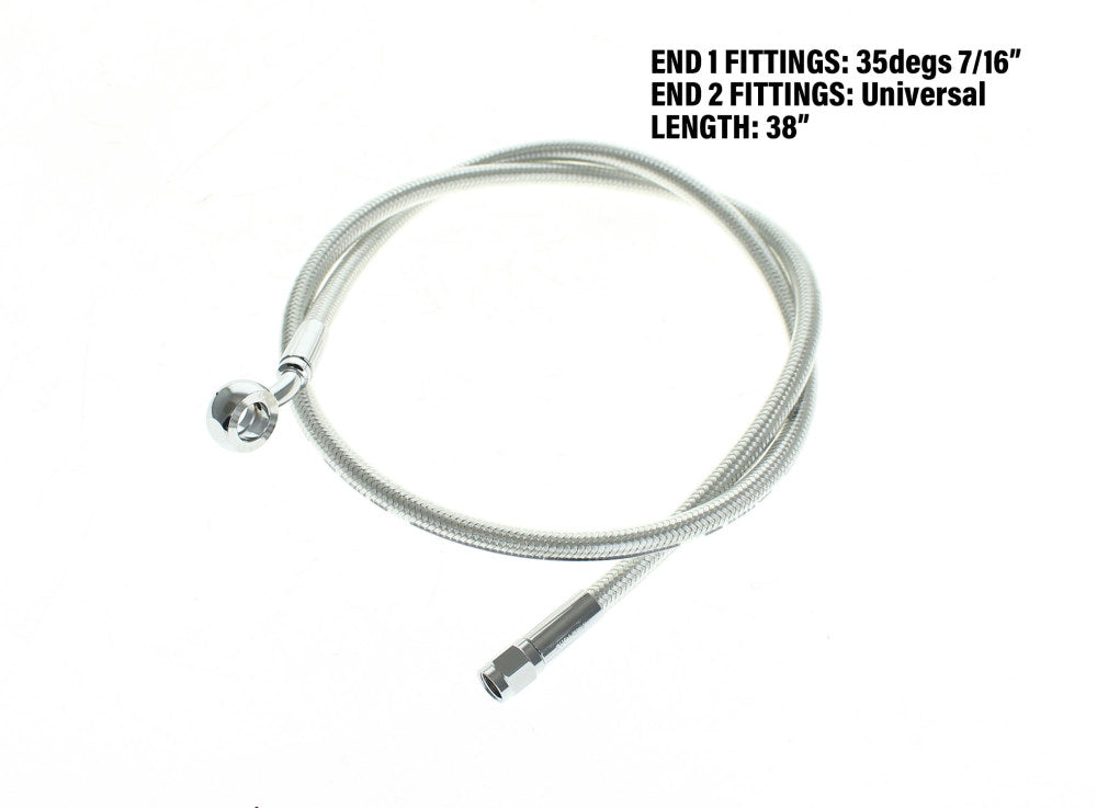 38in. Upper Front Brake Line with 7/16in. x 35 Degree Banjo - Sterling Chromite. - Magnum Shielding