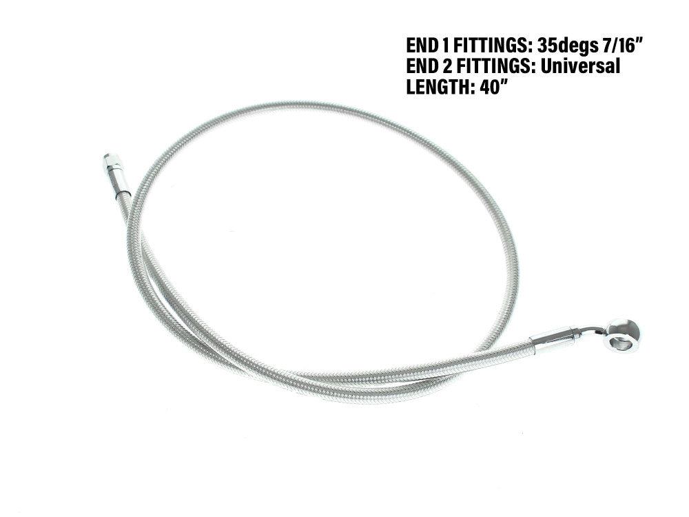 40in. Upper Front Brake Line with 7/16in. x 35 Degree Banjo - Sterling Chromite. - Magnum Shielding