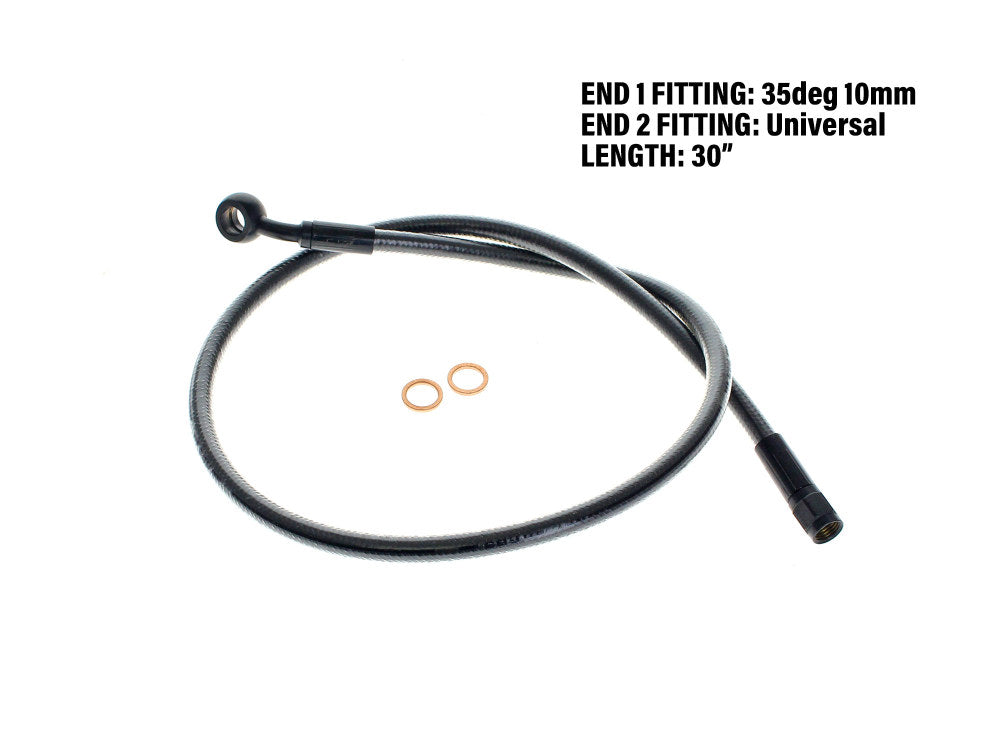 30in. Upper Front Brake Line with 10mm x 35 Degree Banjo - Black Pearl. - Magnum Shielding