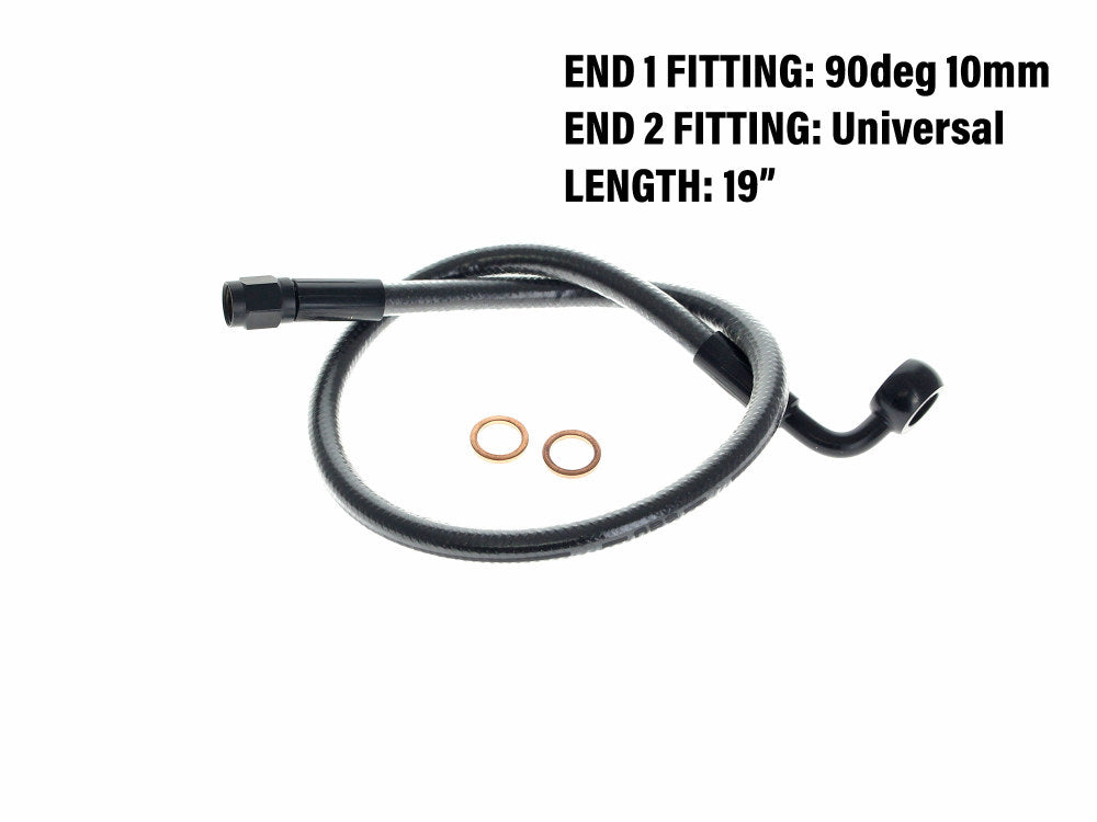 19in. Upper Front Brake Line with 10mm x 90 Degree Banjo - Black Pearl. - Magnum Shielding