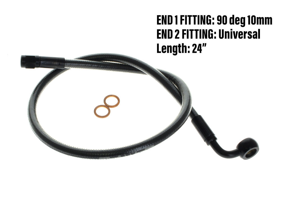 24in. Upper Front Brake Line with 10mm x 90 Degree Banjo - Black Pearl. - Magnum Shielding