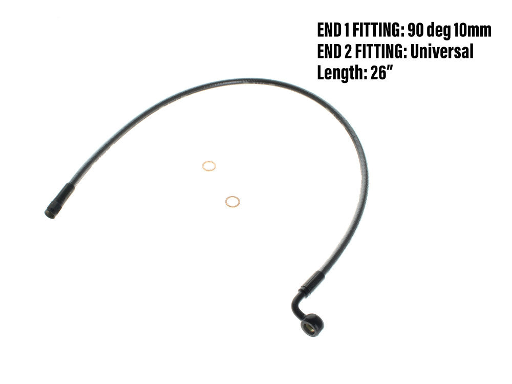 26in. Upper Front Brake Line with 10mm x 90 Degree Banjo - Black Pearl. - Magnum Shielding