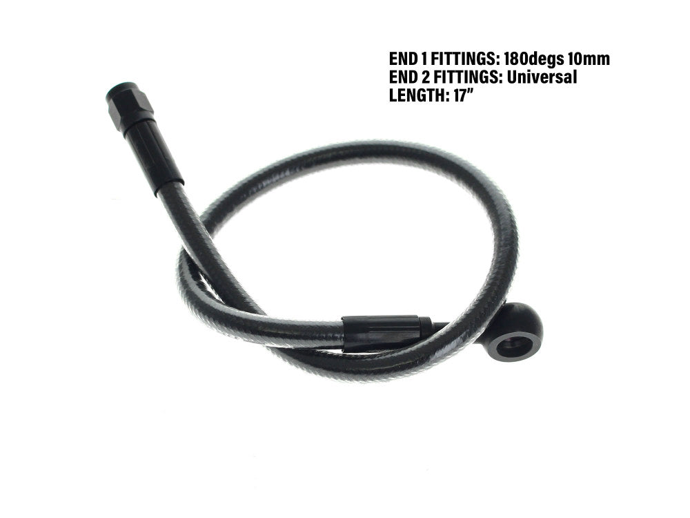 17in. Upper Front Brake Line with 10mm x 180 Degree Banjo - Black Pearl. - Magnum Shielding