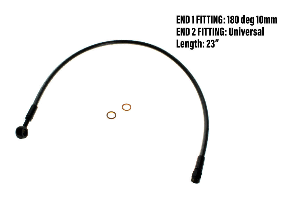 23in. Upper Front Brake Line with 10mm x 180 Degree Banjo - Black Pearl. - Magnum Shielding