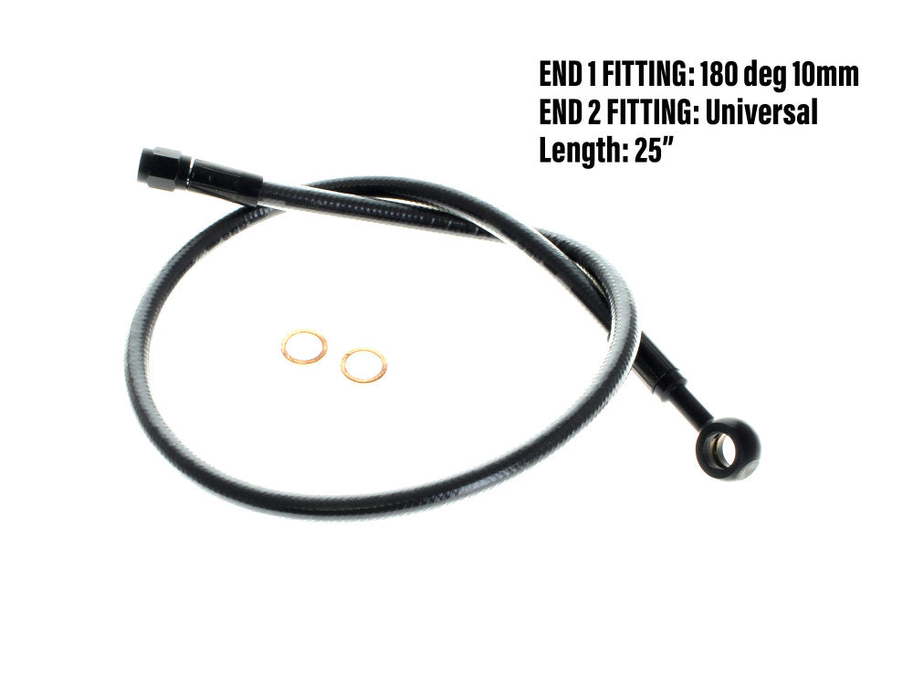 25in. Upper Front Brake Line with 10mm x 180 Degree Banjo - Black Pearl. - Magnum Shielding