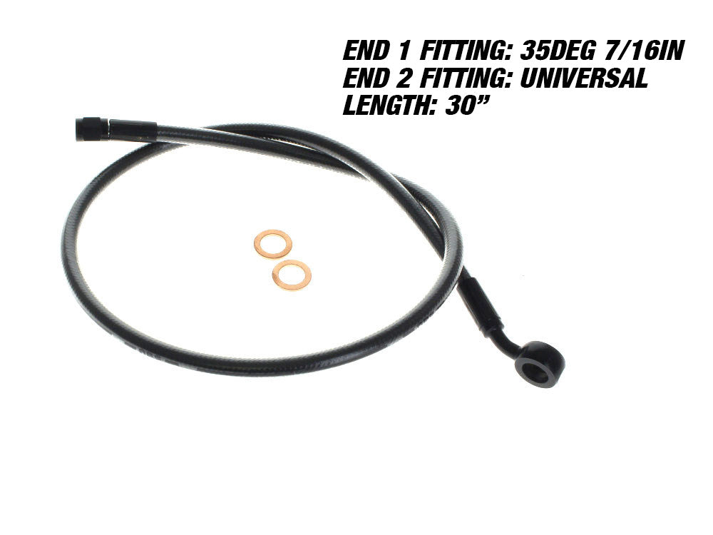 30in. Upper Front Brake Line with 7/16in. x 35 Degree Banjo - Black Pearl. - Magnum Shielding