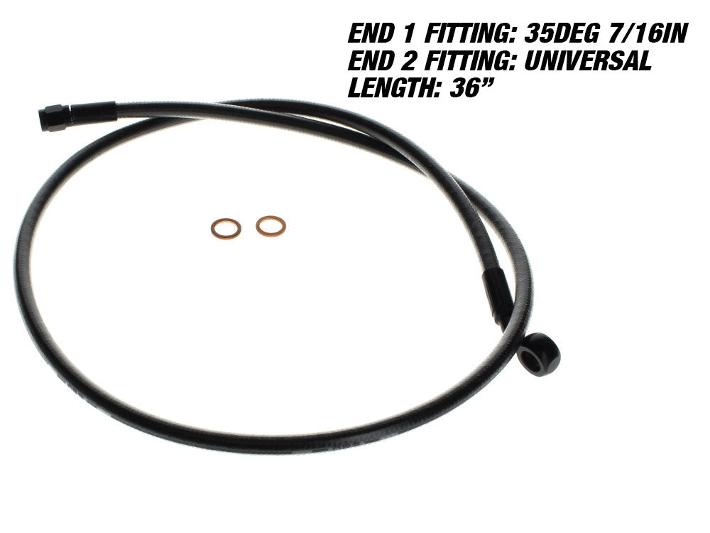 36in. Upper Front Brake Line with 7/16in. x 35 Degree Banjo - Black Pearl. - Magnum Shielding