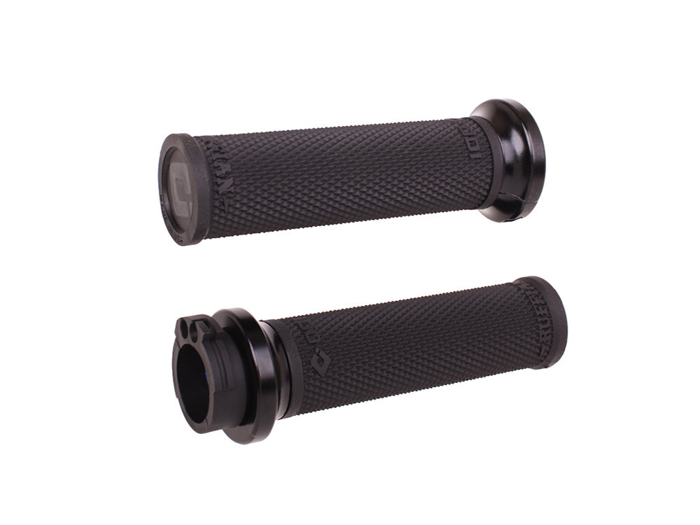 Ruffian Lock-On Handgrips - Black/Black. Fits H-D with Throttle Cable. - ODI Grips & Bars