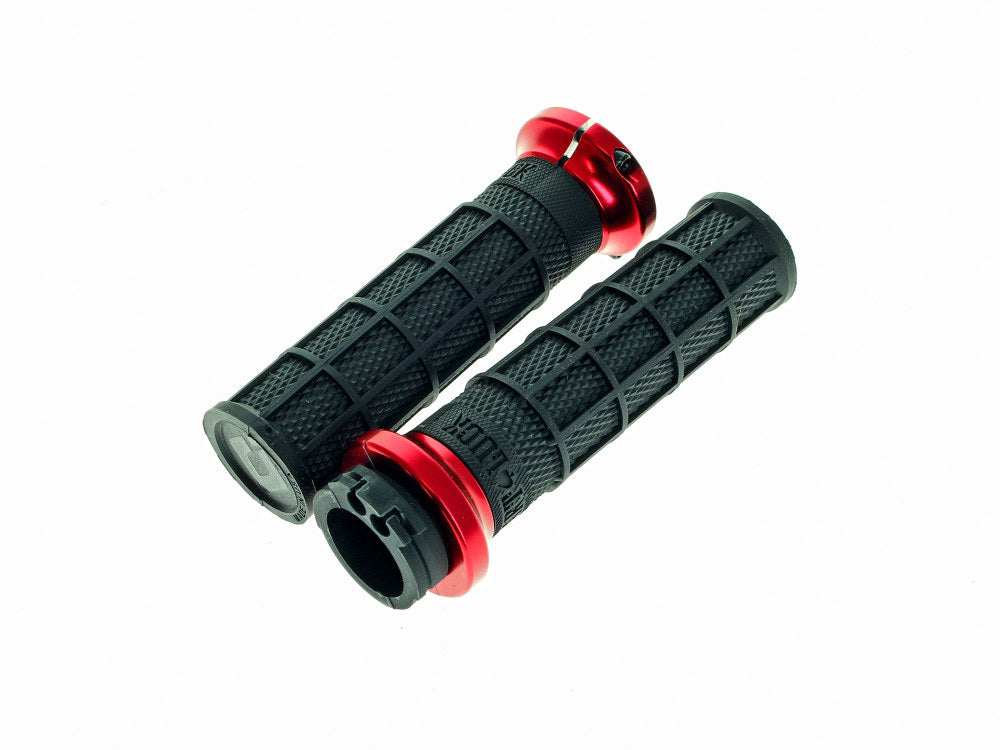Hart-Luck Full Waffle Lock-On Handgrips - Red. Fits H-D with Throttle Cable. - ODI Grips & Bars