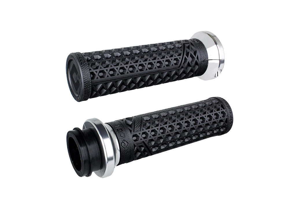Vans Signature Lock-On Handgrips - Black/Silver. Fits H-D with Throttle Cable. - ODI Grips & Bars