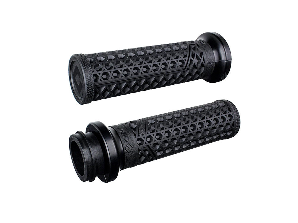 Vans Signature Lock-On Handgrips - Black/Black. Fits Big Twin 2008-2024 with Throttle-by-Wire - ODI Grips & Bars