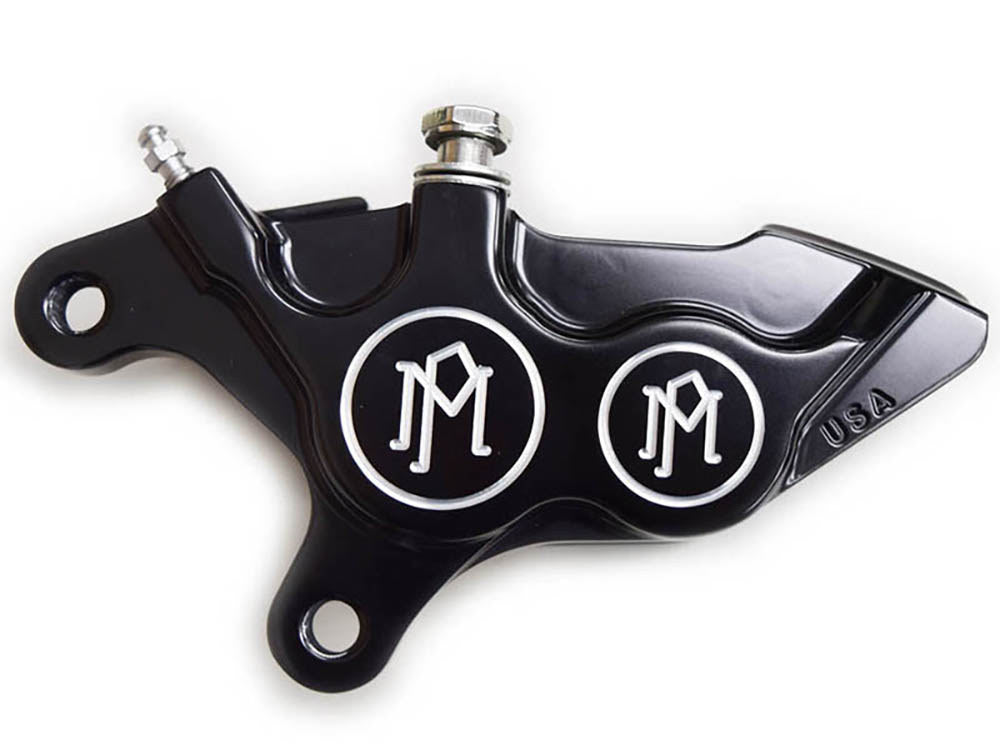 Left Hand Front 4 Piston Caliper - Black Contrast Cut. Fits Softail 2000-2014, Dyna 2000-2017, Touring 2000-2007 & Sportster 2000-2007 Models with 11.5in. Disc Rotor. - Performance Machine