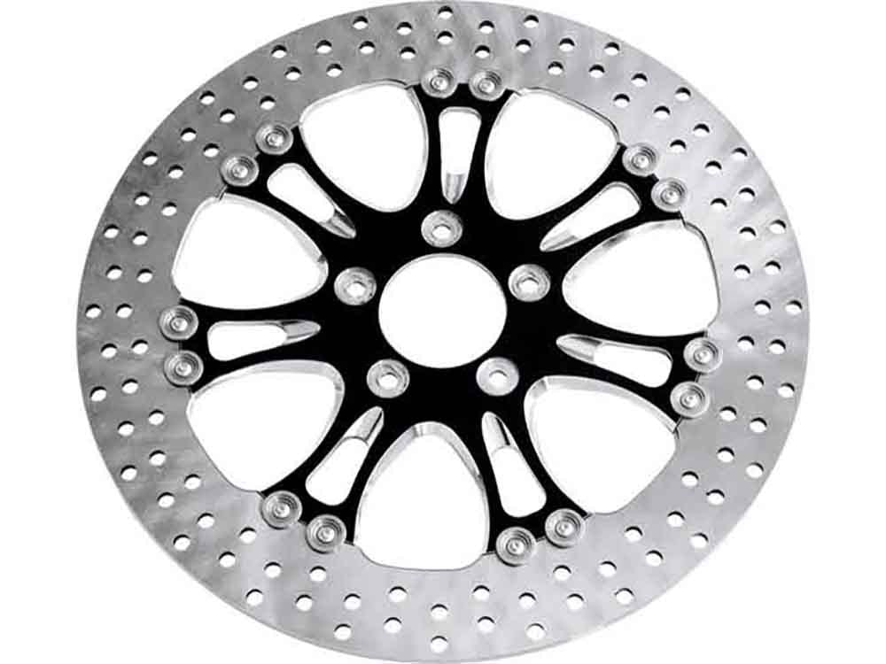 11.8in. Left Hand Front & Right Hand Front Heathen & Paramount Disc Rotor - Black Contrast Cut Platinum. Fits Softail 2015up, Touring 2008up, Dyna 2006-2017 & Sportster 2014-2021 - Performance Machine