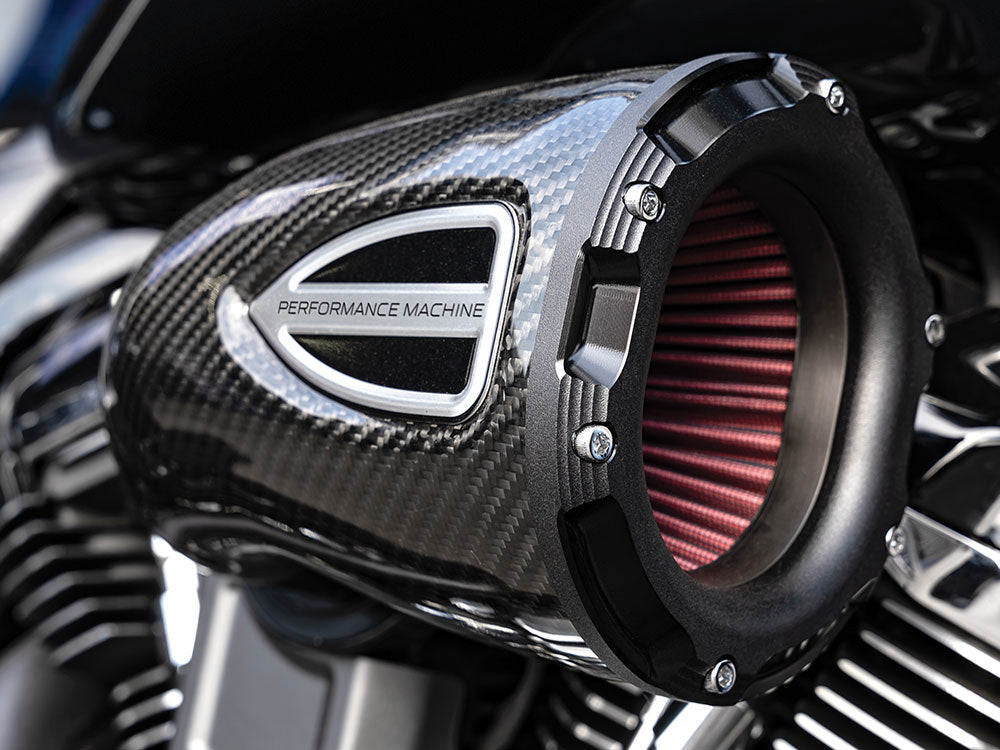 C4 Series Air Cleaner Kit - Carbon Fiber. Fits Touring 2008-2016, Softail 2016-2017, CVO Softail 2011-2017 & Dyna Low Rider S 2016-2017 with Throttle-by-Wire - Performance Machine