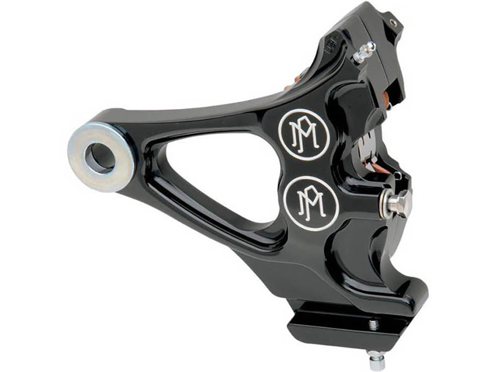 Right Hand Rear Integrated 4 Piston Caliper & Mounting Bracket - Black Contrast Cut. Fits Softail 1987-1999 with 3/4in. Rear Axle. - Performance Machine