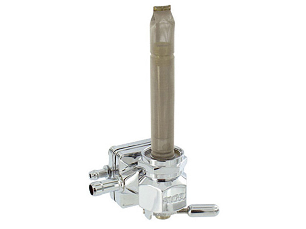 High-Flow Vacuum Operated Fuel Tap / Petcock with 22mm Thread, 5/16in. Forward Facing Fuel Outlet - Chrome. Fits Softail 1995-2006, Dyna 1995-2006, Touring 1993-2006 - Pingle