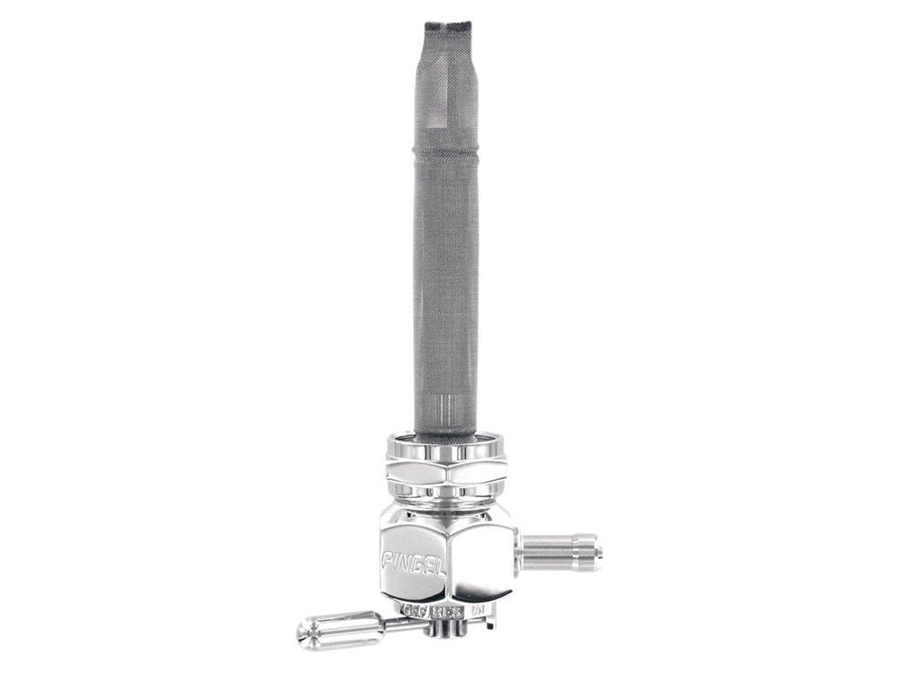 High-Flow Fuel Tap / Petcock with 22mm Thread, 5/16in. Inward Facing Fuel Outlet - Chrome. Fits Softail 1984-2006, Dyna 1991-2006, FXR 1982-1994, Touring 1988-2006, Sportster 1975-2006 & 4Spd Big Twin 1975-1986 - Pingle