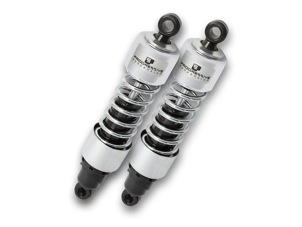 412 Series, 11.5in. Standard Spring Rate Rear Shock Absorbers - Chrome. Fits Touring 1980-2005, Sportster 1979-2003 & FXR 1982-1994. - Progressive Suspension