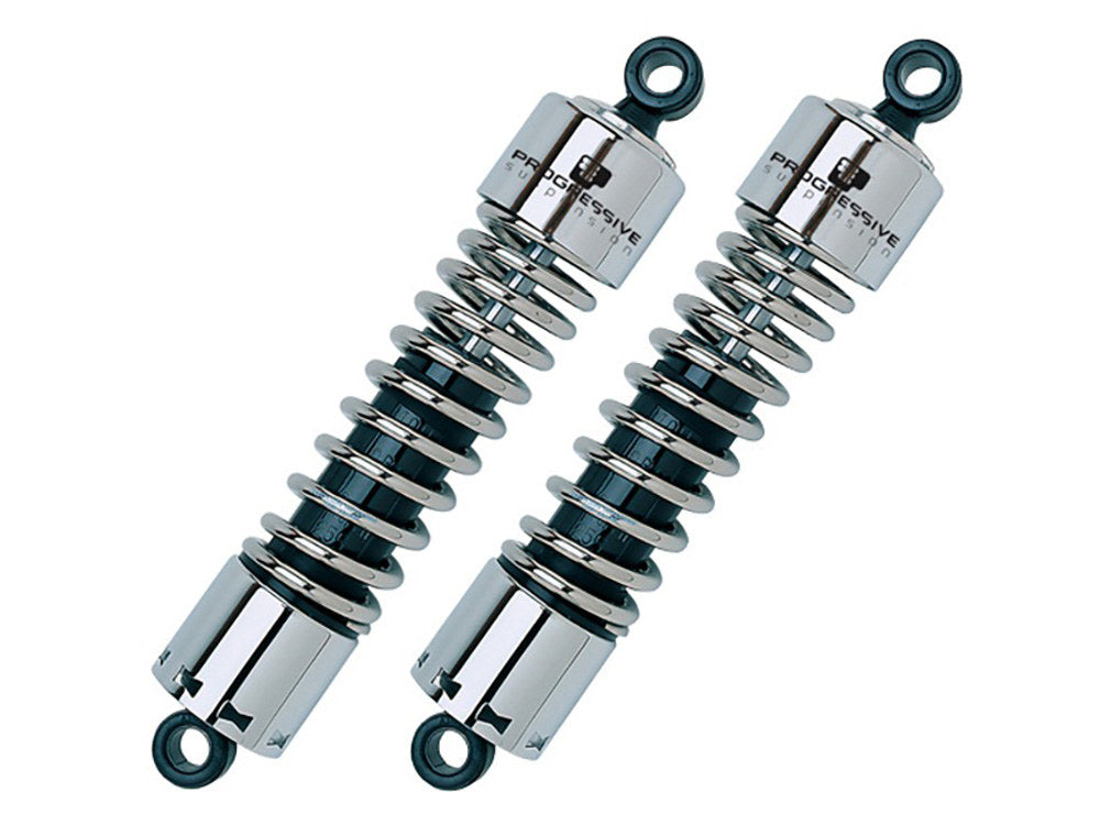 412 Series, 12in. Standard Spring Rate Rear Shock Absorbers - Chrome. Fits Touring 1980-2005, Sportster 1979-2003 & FXR 1982-1994. - Progressive Suspension