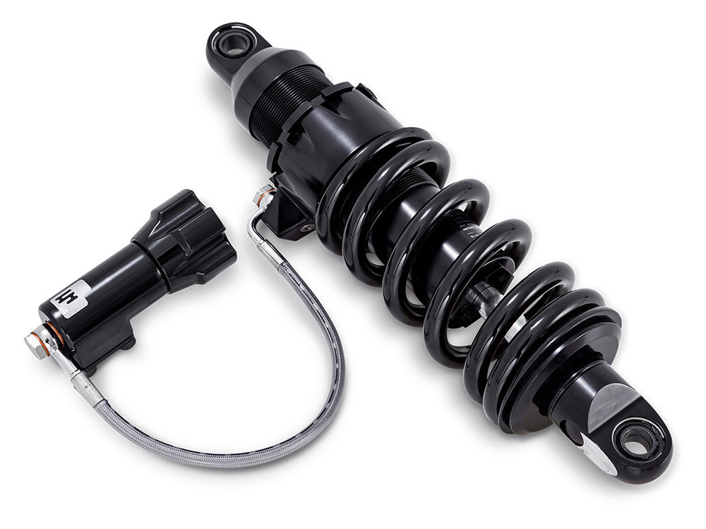 465 Series, 12.6in. Rear Shock Absorber with Remote Adjustable Preload & Standard Spring Rate - Black. Fits Softail 2018up. - Progressive Suspension