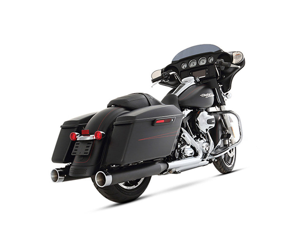 4in. Slip-On Mufflers - Black with Chrome End Caps. Fits Touring 2017up. - Rinehart Exhaust