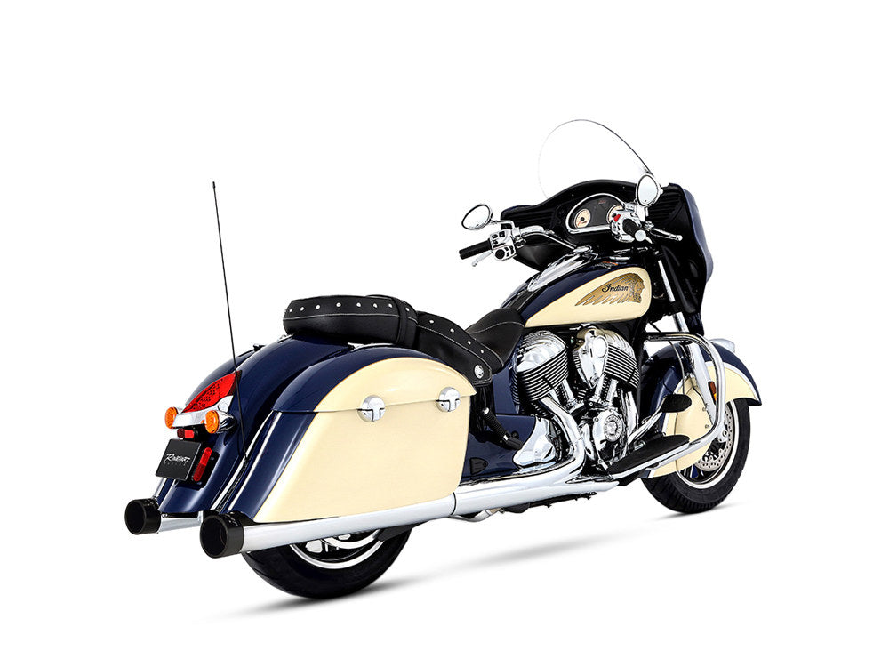 4in. Slip-On Mufflers - Chrome with Black End Caps. Fits Indian Big Twin 2014up with Hard Saddle Bags. - Rinehart Exhaust