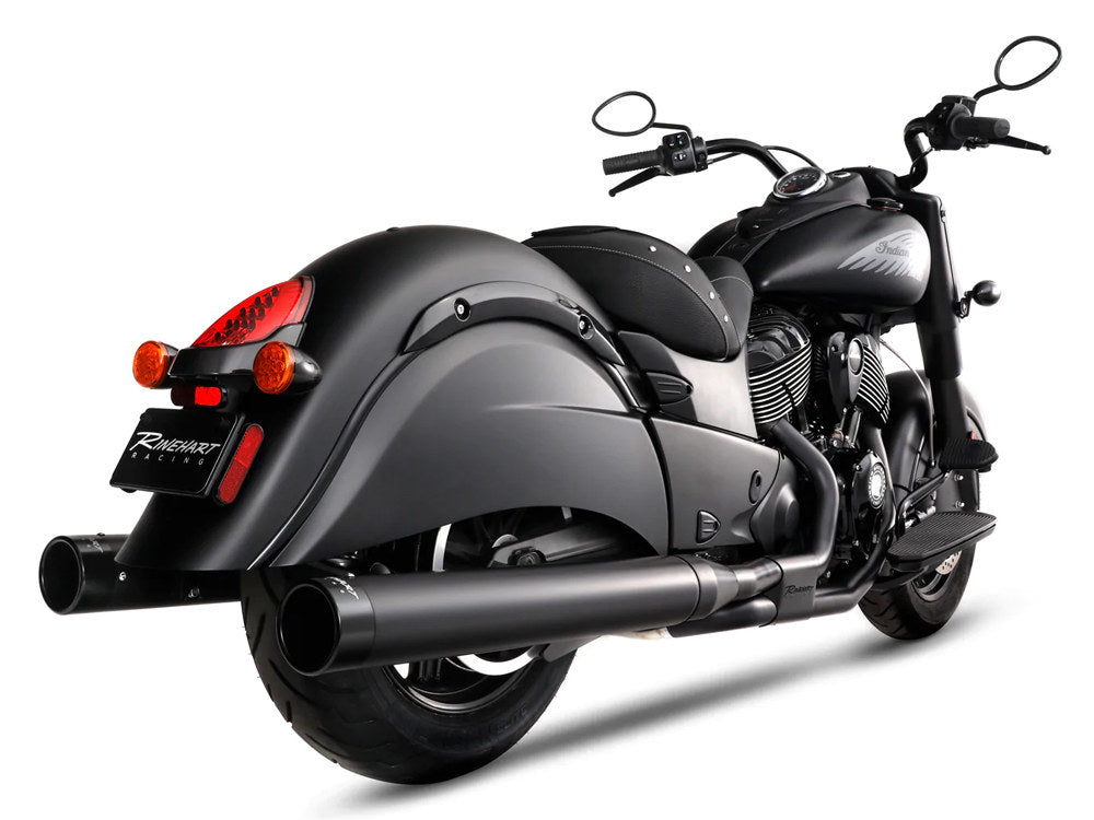 4in. DBX40 Slip-On Mufflers - Black with Black End Caps. Fits Indian Big Twin 2014up with Hard Saddle Bags. - Rinehart Exhaust